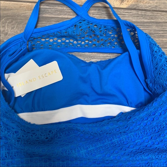NWT Island Escape Tankini Top Women’s Size 8 Lost At Sea Crochet High Neck Blue - Picture 6 of 12